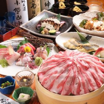 【6000円(税込)豚せいろ蒸しコース】自慢のかつおのわら焼き他お料理8品！2時間飲み放題付！