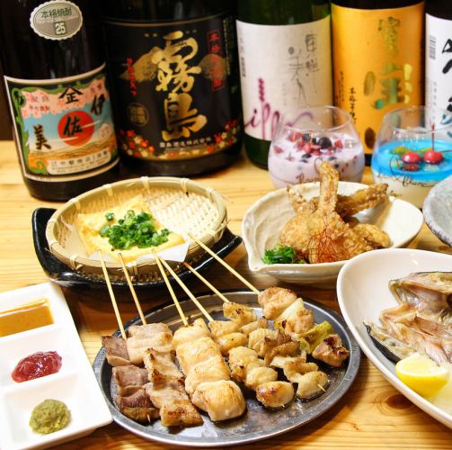 [Enjoy both fish and skewers♪] Includes 2 hours of all-you-can-drink! 5,000 yen (tax included) 9-course meal including sashimi