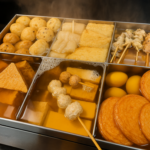 【年中食べられるおでん♪】じっくり出汁で煮込まれた当店自慢のおでん5種盛り　800円（税込）