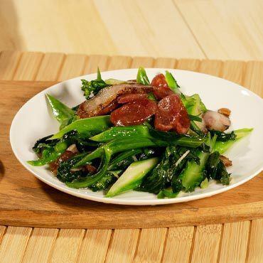 Squid / Stir-fried Chinese sausage and Chinese kailan