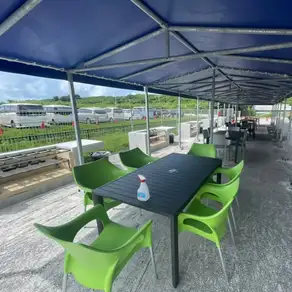 The north side of the store (towards the P2 parking lot) has 10 tables that seat 6 people each, allowing for a maximum capacity of 60 people!
