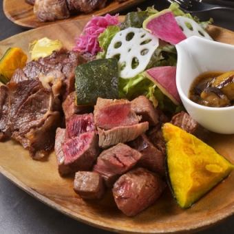 【期間限定ディナー・2時間飲み放題付】上州牛食べ比べ肉盛りコース♪お料理5品＋肉盛りプレート