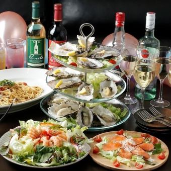 ◆ Hanare's Recommendation ◆ [Girls' party course] Very popular oyster tower ♪ Total 8 dishes + 2.5 hours all-you-can-drink included ⇒ 4000 yen