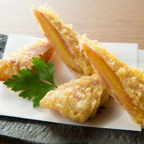Dried sweet potato and prosciutto ham tempura