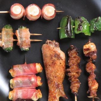 7 types of skewers/chicken tataki style, teppanyaki dishes, etc. [Shogun's Omakase Course] 4,000 yen with 120 minutes of all-you-can-drink