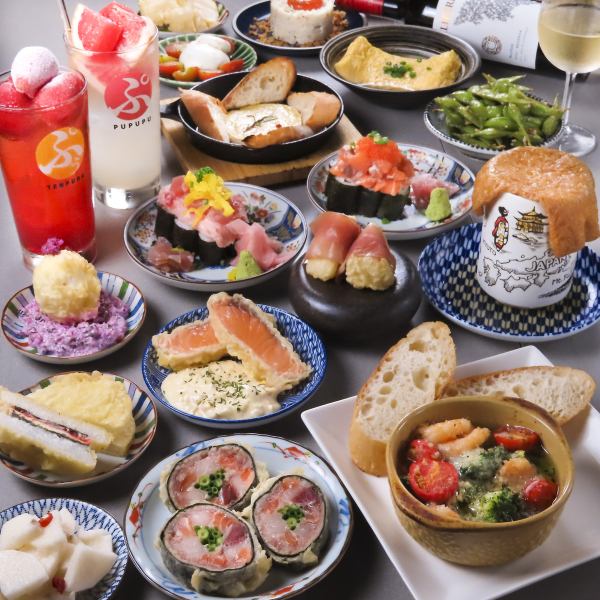 [2 hours all-you-can-drink included] 3 types of appetizers, 5 types of standard tempura, ajillo, final course, and dessert - 8 dishes total - from 4,500 yen