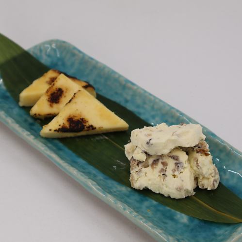 Smoked daikon radish cream cheese and cream cheese miso pickled