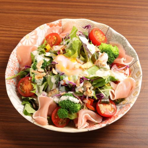 Caesar salad with prosciutto and soft-boiled egg