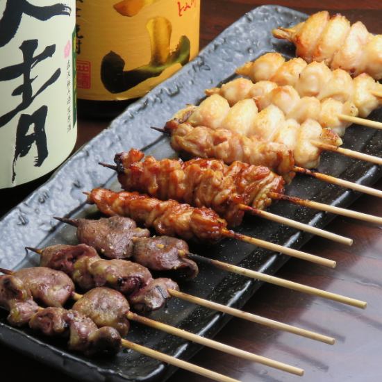 Our proud yakitori is carefully grilled by the owner over charcoal!