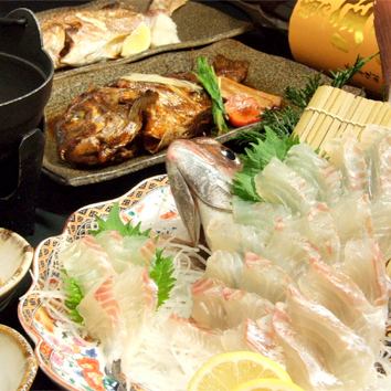 Sea bream dishes you can catch and eat (from the front: sashimi, simmered, salt-grilled, shabu-shabu)