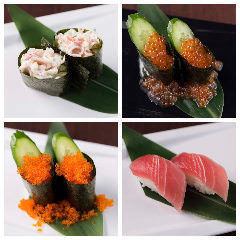 溢海膽壽司/溢鮭魚子壽司/鮭魚壽司/蒸蝦壽司