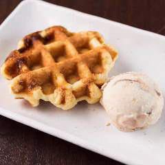 Belgian waffles and vanilla ice cream