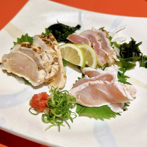 佐賀県直送みつせ鶏タタキ盛り合わせ3種(もも、むね、ささみ)