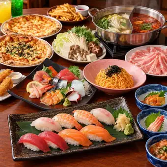 Standard Plan: All-you-can-eat and drink (2 hours) including fresh seafood, sushi, shabu-shabu, etc. ★ ¥3,828 (tax included)