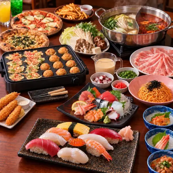 Enjoy premium seafood, sushi, shabu-shabu, takoyaki, and more! A full 2-hour all-you-can-eat and drink experience! [Approximately 110 dishes and 200 drinks]