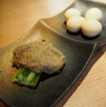 차가운 / 화이트 큐 / 완두콩 / 젓갈 / 게 된장 / 사바라 군세이 / 타코와사 / 온천 달걀