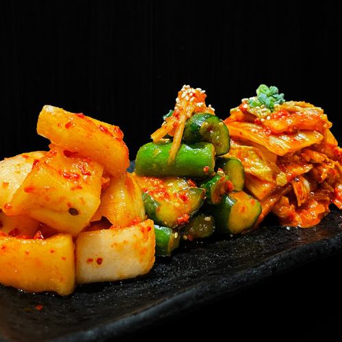 Three kinds of kimchi served