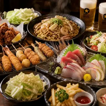 【3H食飲】本日の鮮魚の逸品×特製串カツや北海ザンギなど食べ放題『福海』全8品4480円⇒3800円
