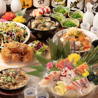 【3H飲放】産直旬魚の逸品やマグロ頬肉ステーキに北海道ザンギ含む『凜』全7品4890円⇒4000円