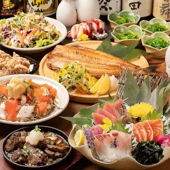 【3H飲放】豪華直送鮮魚刺盛×海鮮バターやザンギ含む北海和食『雅』全8品5480円⇒4800円