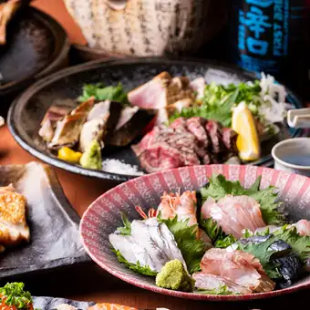【3H飲放】旬の鮮魚七点盛り×広島県産牡蠣や帆立にマグロの逸品含『極』全9品7480円⇒6800円
