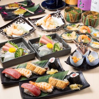 8,000円コース：【贅沢和食と鮨】お造り・天ぷら・焼き物・寿司orじゃこ飯〈8,000円〉