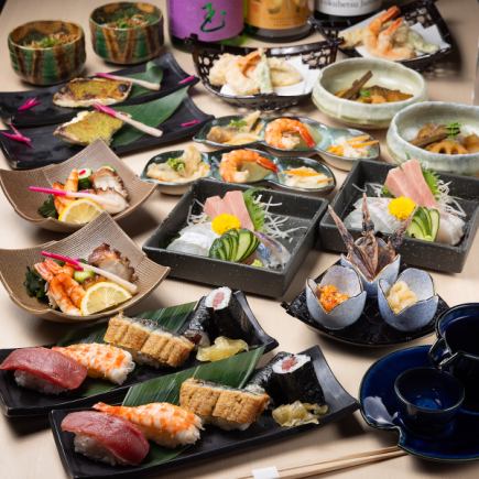 10,000円コース:【極上の和食尽くし】お造り・天ぷら・煮物・寿司orじゃこ飯〈10,000円〉