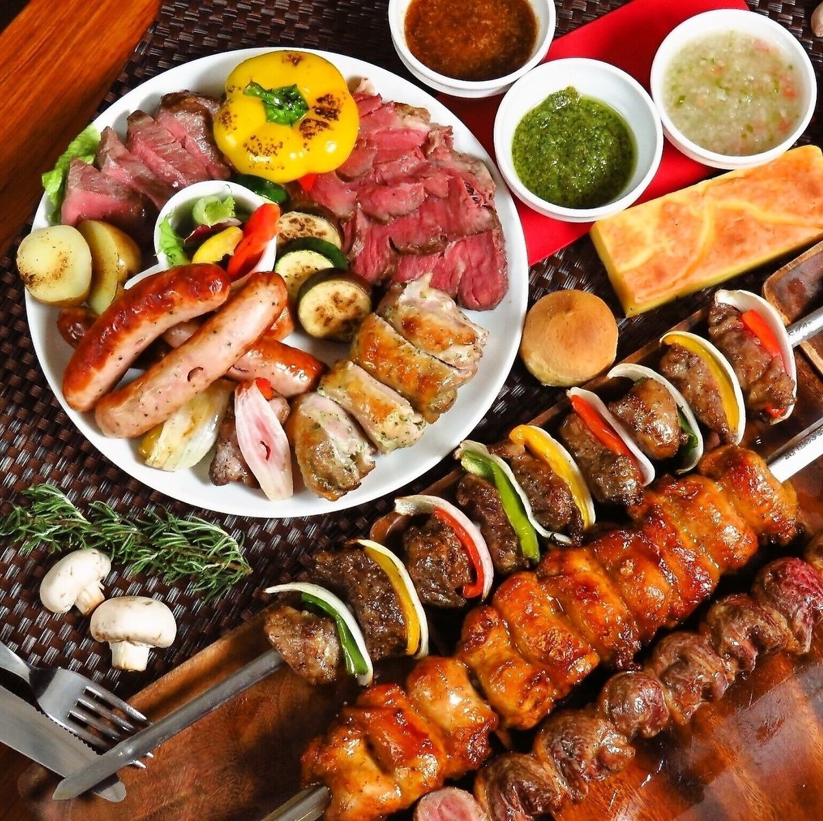 All-you-can-eat Brazilian BBQ Churrasco! All-you-can-drink from 4 types of barrels!