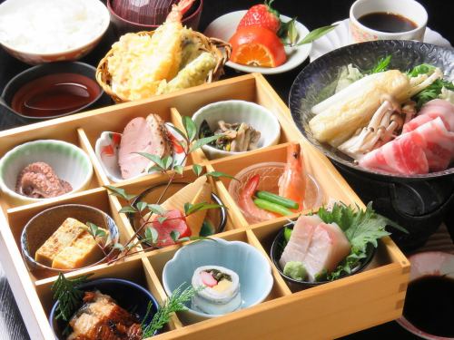 限定午餐套餐【Saibakozen】蝦和蔬菜天婦羅、鯛魚和水菜涮涮鍋等【共7道菜】