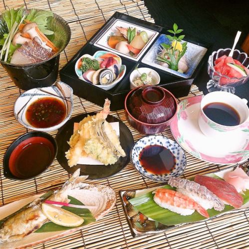 Lunch limited course [Hana ~ Hanayagi ~ Mini Kaiseki] Assorted tempura, seasonal small pot, etc. [11 items in total]