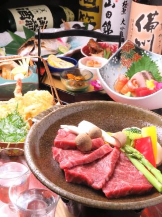 [Luxurious Okayama Kaiseki Course] Domestic beef teppanyaki/simmered rockfish, etc. 10 dishes in total, 2 hours all-you-can-drink, 6,700 yen *Fridays, Saturdays, and before holidays 7,000 yen