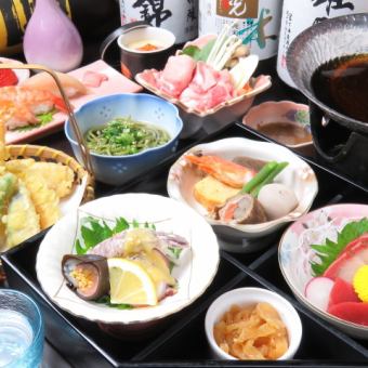[One plate mini kaiseki per person] Seasonal jubako + sushi + tempura platter [9 items in total, 120 minutes all-you-can-drink included] 4,700 yen *Seating time 180 minutes