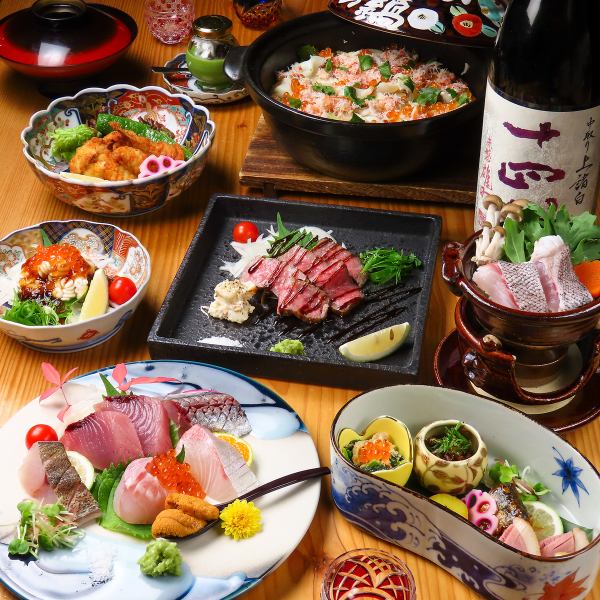 【当店No.1おすすめ】河豚・和牛サーロイン・クエ・ズワイガニの土鍋御飯付コース　11000円