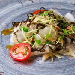Seasonal fish cured in kelp, mixed with myoga ginger and salted kelp.