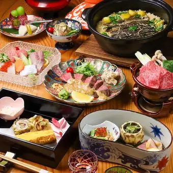 【120分飲放題付】平日限定お得コース 和牛や瀬戸内のお造り盛り合わせなど 全8品7000円