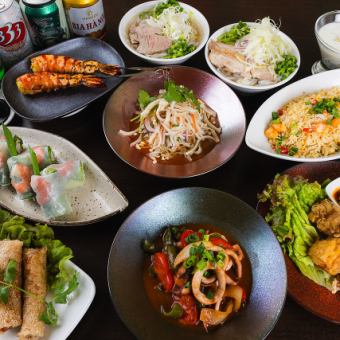 120分生ビール付飲放！アミアミ揚げ春巻き・大エビ串・蟹チャーハン等ボリューム満点全9品♪