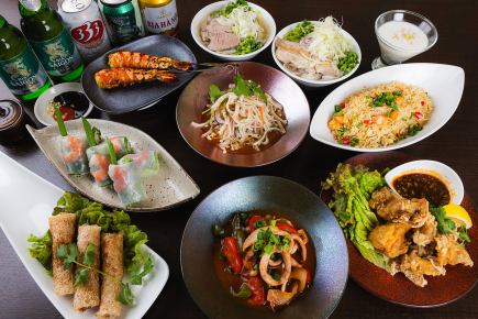 120分生ビール付飲放!アミアミ揚げ春巻き・大エビ串・蟹チャーハン等ボリューム満点全9品♪