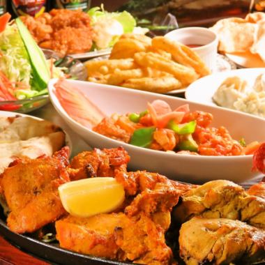 【Dコース】シークカバブ,チキンチリ,カレー食べ放題など15品+2時間飲み放題付き 4500円