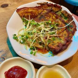 Chinese chive and cherry shrimp pancake