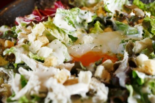 Caesar salad of scissors and hot spring egg