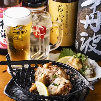 【120分飲み放題付】千日前コース 4500円☆自慢の焼き鳥盛り合わせ，月見つくねも♪豪華！