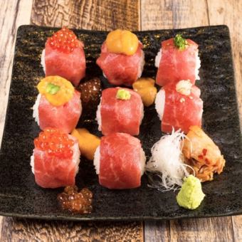 [3 hours all-you-can-drink included ☆] Motsu nabe/sashimi platter/vegetable wrapped skewers/gyoza & meat temari sushi♪ Total of 9 items for 5,000 yen
