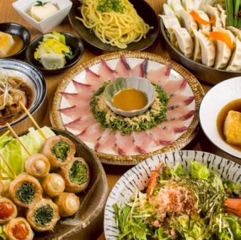●3時間飲み放題付●自慢のごまカンパチ/牛タンネギまみれ/巻き串/炊き餃子鍋など♪全10品4000円