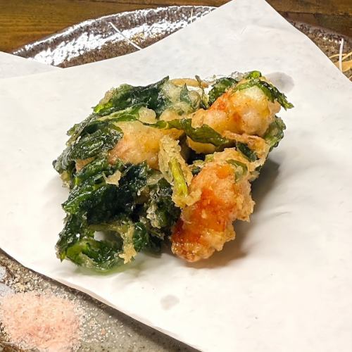 春菊とエビのかき揚げ