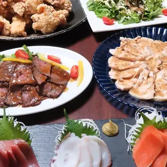 【蒸し鶏＆ポテト，ナムル食べ放題★670種120分飲放】中札内産田舎どりの蒸し鶏宴会コース