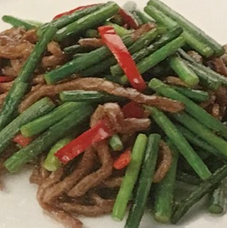 豚の細切り肉とにんにくの芽炒め