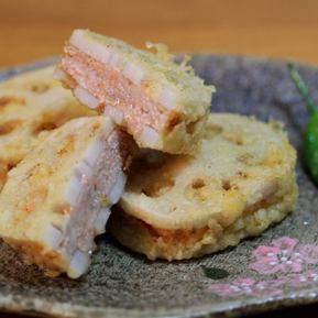 Fried mentaiko and lotus root