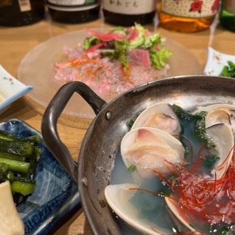 2時間飲み放題付【乾杯スパークリング日本酒付　肉厚ハマグリの酒蒸し】8000円　全7品