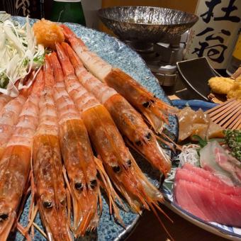 2時間飲み放題付【スパークリング日本酒付 ぷりぷり赤海老のしゃぶしゃぶ】8000円 全7品