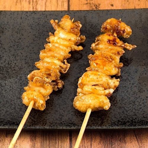 One Hakata specialty chicken skin skewer